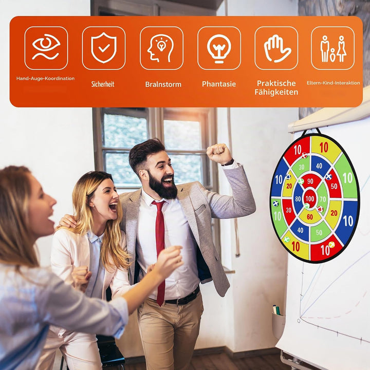Dartscheibe für Kinder Set, 29 Zoll Doppelseitige Dartscheibe mit 12 Klebrigen Bällen, 12 Darts, gee