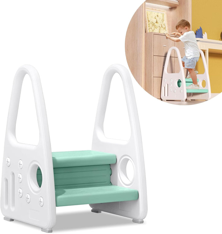 JOIEYOU Tritthocker Kinder 2 Stufen, Kinderhocker mit Handhaben, Kinderzimmer Möbel, Grün, Grün