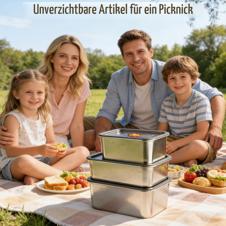 3er Frischhaltedosen Edelstahl Frischhalteboxen mit Deckel | Vorratsdosen Boxen Gefrierdosen Prep Bo