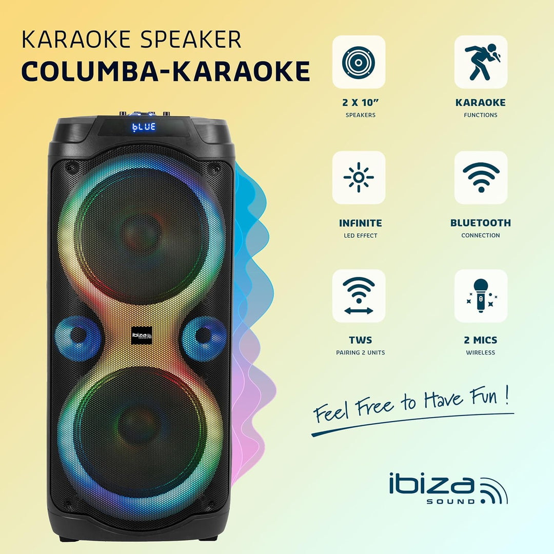 Ibiza - Columba-Karaoke - Bluetooth-Karaoke-Lautsprecher mit 2 kabellosen Mikrofonen - Stimmverzerre