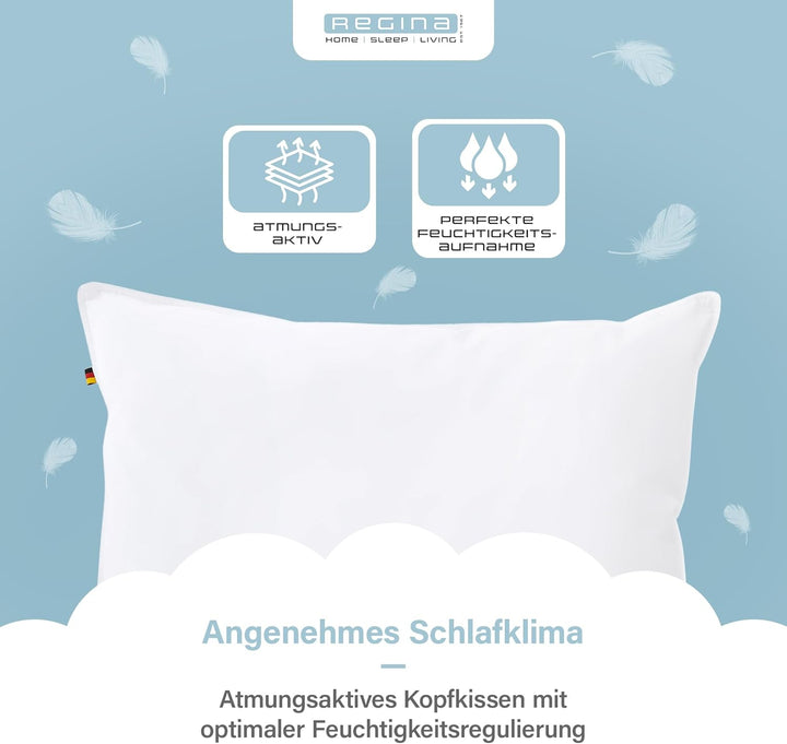 Regina Home Kopfkissen 80x80 cm - Fest - Ergonomisches Nackenkissen mit 85% Federn &amp; 15% Daunen - Wa
