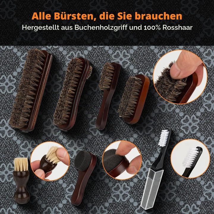 Schuhputzset 16tlg,Premium Deluxe Schuhcreme Kit-2,65 Unzen schwarze,braune und neutrale Schuhcreme