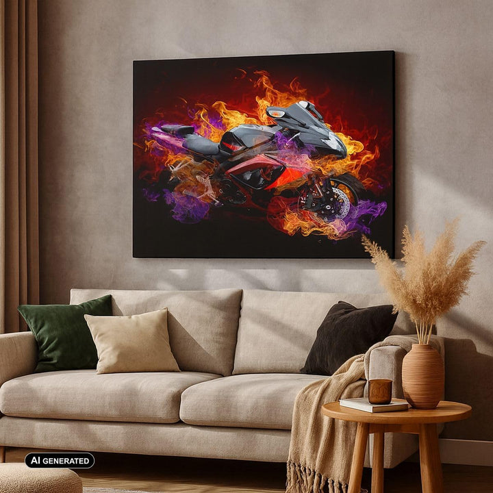 Bilder auf Leinwand Motorrad Feuer Abstraktion Leinwandbild 70x50cm Wandbilder Dekoration Wohnzimmer
