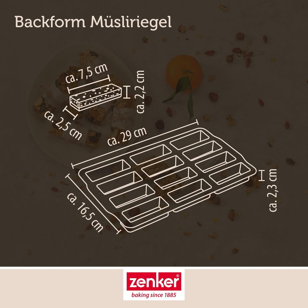 Zenker Müsliriegel Backform – Silikonform zum Backen von 12 Riegel – Müsliform aus Silikon mit Antih
