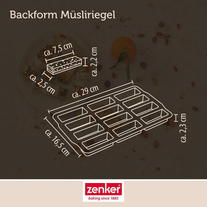 Zenker Müsliriegel Backform – Silikonform zum Backen von 12 Riegel – Müsliform aus Silikon mit Antih