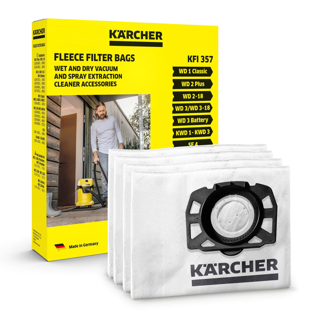 Kärcher Original Vliesfilterbeutel KFI 357: 4 Stück, 3-lagig, extrem reissfest und robust, passgenau