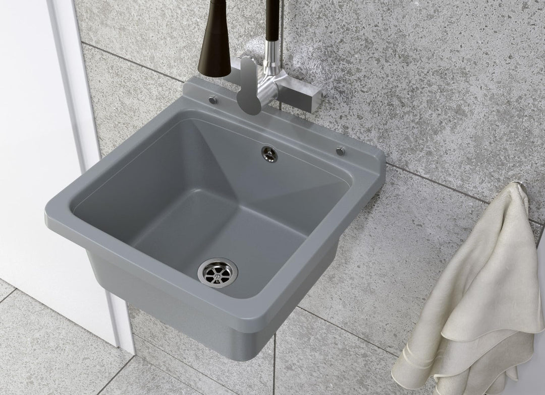 Granitan Ausgussbecken für Garage Keller Werkstatt und Waschküche - Universal Waschtrog mit Siphon -