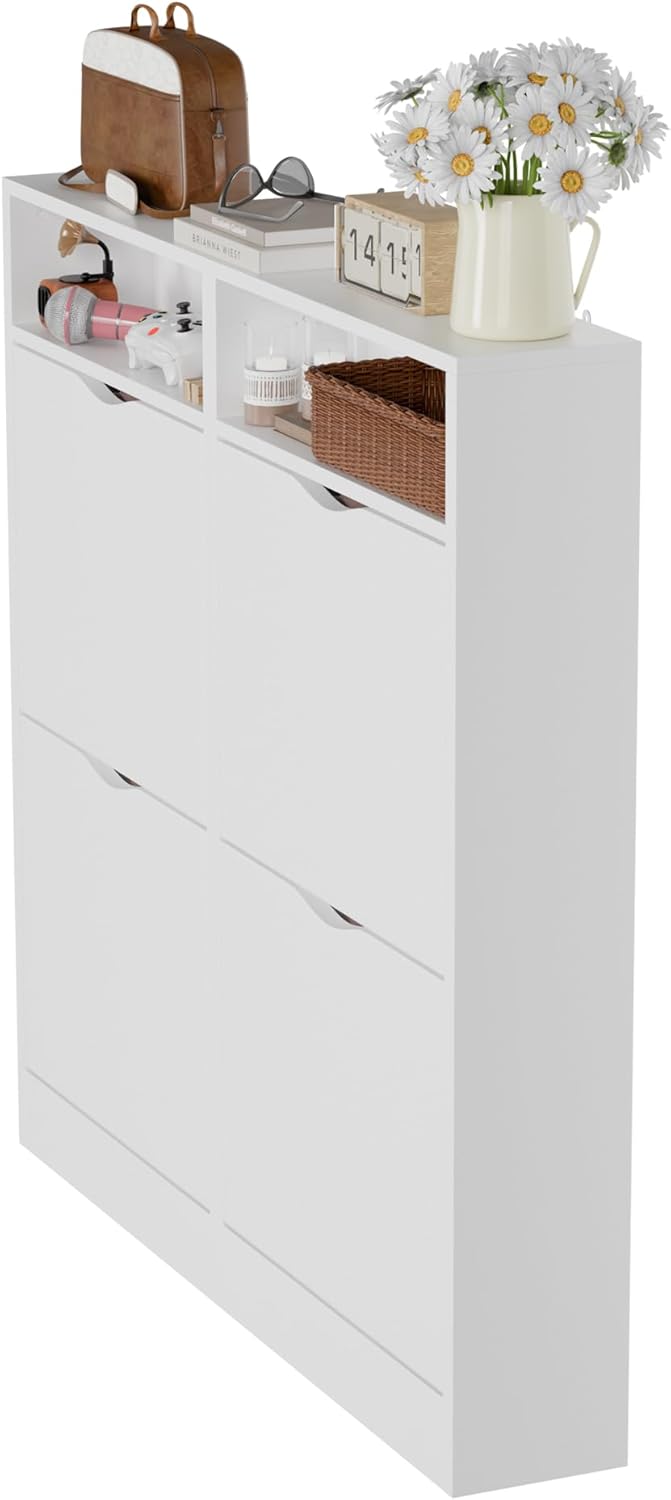 ELUCHANG Schuhschrank schmal mit 4 Klappen Platzsparender, Schuhkipper Schuhkommode, Geschlossen Sch