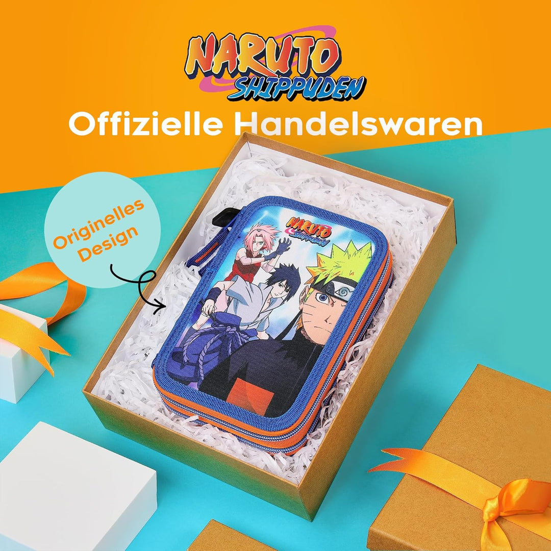 Naruto Federmäppchen, Anime-Fan Mäppchen mit Kompletten Schulsachen, Leichtes Zweifachfach Schulmäpp