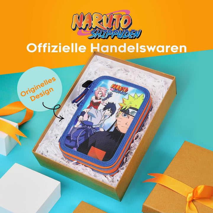 Naruto Federmäppchen, Anime-Fan Mäppchen mit Kompletten Schulsachen, Leichtes Zweifachfach Schulmäpp
