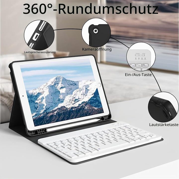 hülle mit Tastatur für iPad 9/8/7 Generation (2021/2020/2019) 10,2 Zoll, weiche TPU-Rückseite mit St
