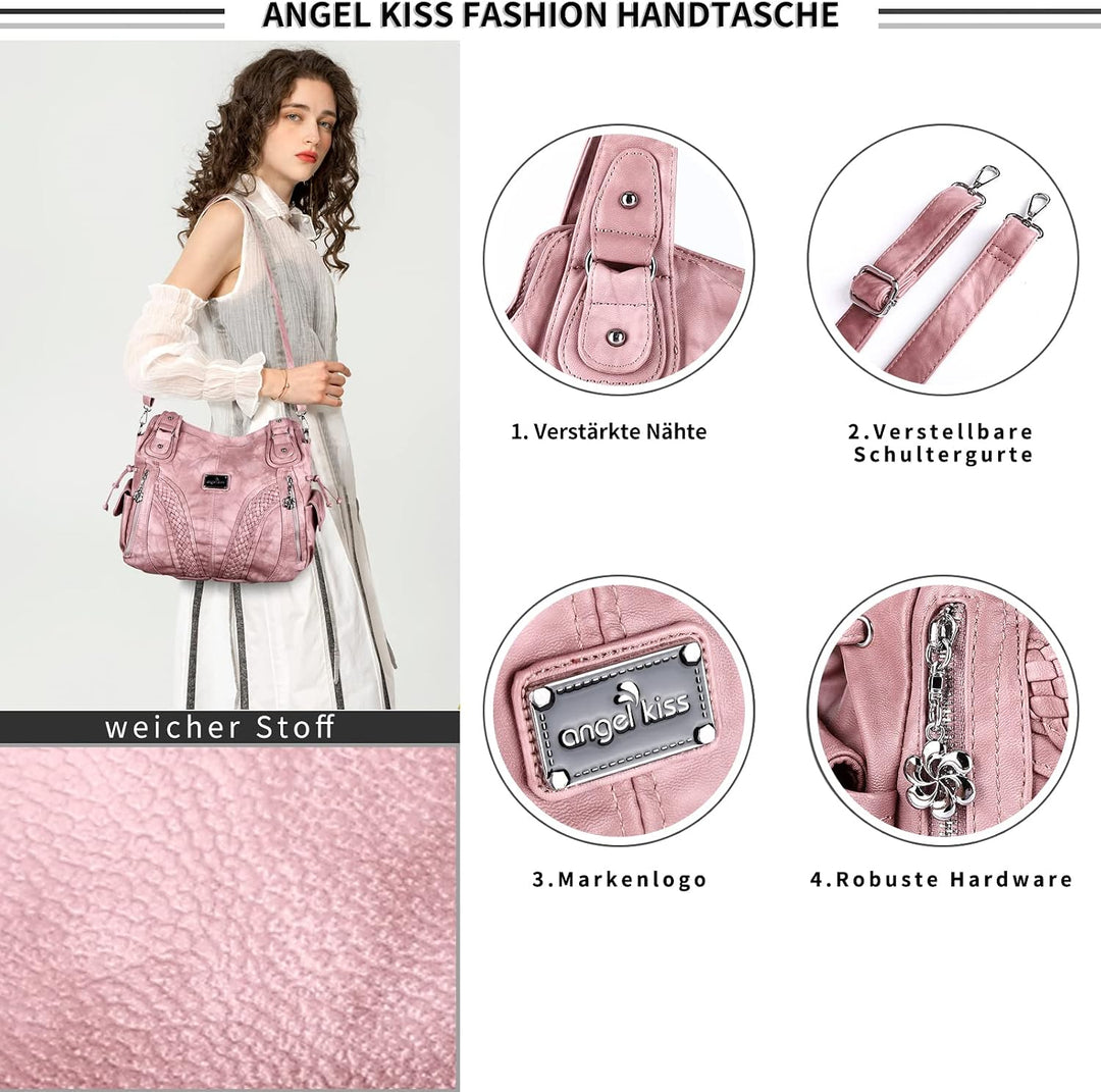 angel kiss Handtasche Damen Schultertasche Multifunktionale Umhängetaschen Wasserdicht PU Veganes Le
