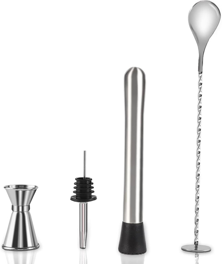 4Pcs Cocktail Stössel Aus Edelstahl Mit Stössel Rührlöffel, Edelstahl Cocktail Muddler Stampfer Moji
