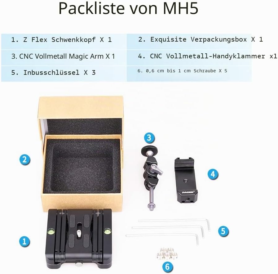 Z-Flex Tilt Stativkopf Innorel MH5 CNC Aluminiumlegierung 360 ° horizontale Drehung mit 1/4 "und 3/8