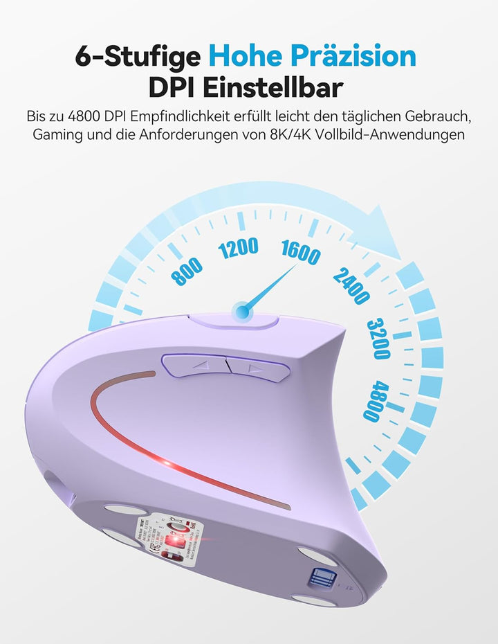 TECKNET Ergonomische Bluetooth Maus, Wiederaufladbar Kabellose Vertikale Maus (BT 5.0/3.0 + 2.4G), 6