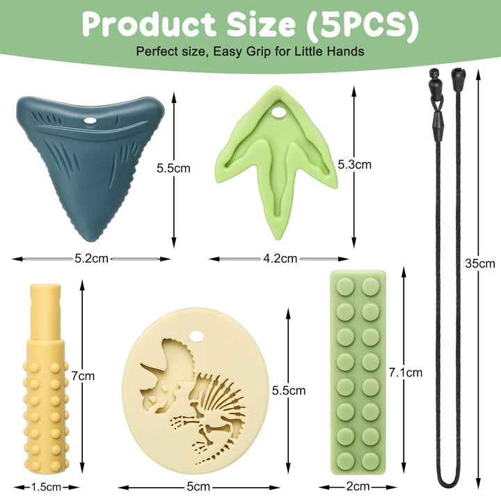 CLDY Kaukette für Kinder, 5 Stück Sensory Kauen Halskette, Kau-Charm, Beissring aus Silikon BPA-frei