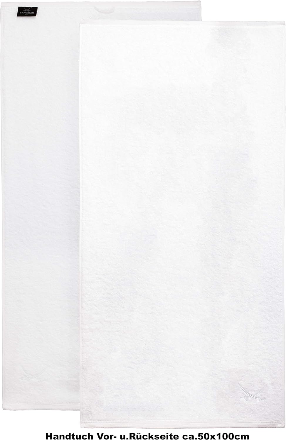Sansibar Handtuch 4er Set 50x100 cm 100% Baumwolle mit gesticktem Säbel Logo Badtuch Weiss 4er Set W