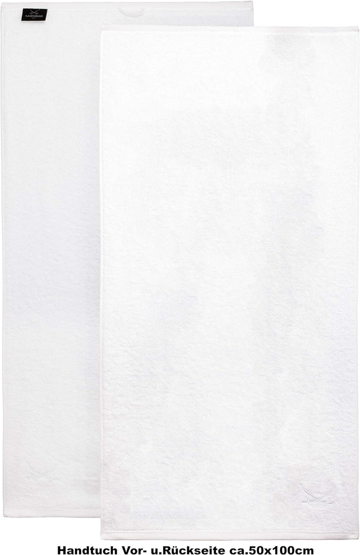 Sansibar Handtuch 4er Set 50x100 cm 100% Baumwolle mit gesticktem Säbel Logo Badtuch Weiss 4er Set W