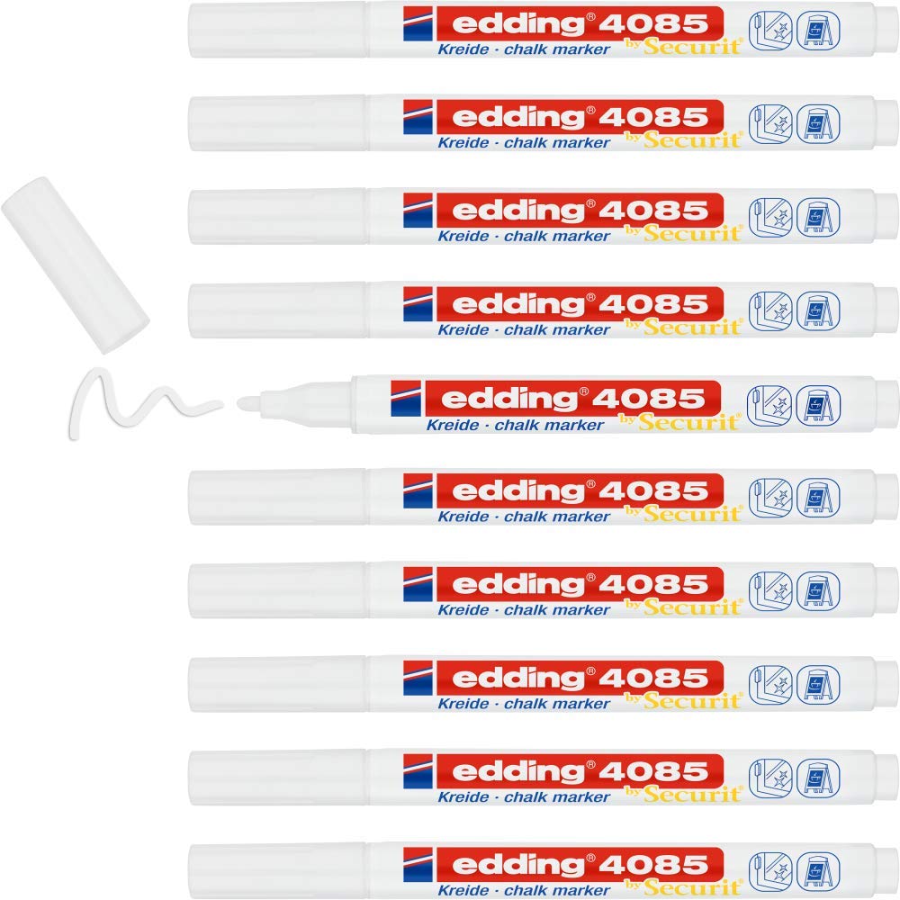 edding 4085 Kreidemarker - weiss - 10 Kreidestifte - Rundspitze 1-2 mm - dünner Kreidestift für Tafe