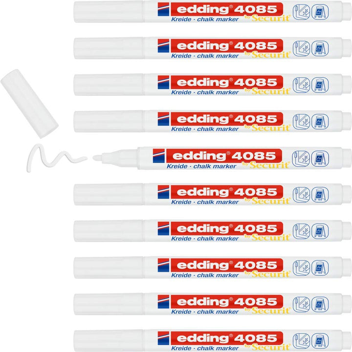 edding 4085 Kreidemarker - weiss - 10 Kreidestifte - Rundspitze 1-2 mm - dünner Kreidestift für Tafe