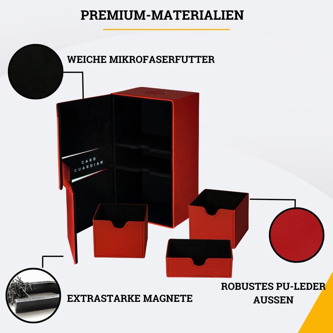 Card Guardian - Premium Deck Sammelkarten Box für 200 Karten Sammelkartenspiele TCG (Rot), Rot