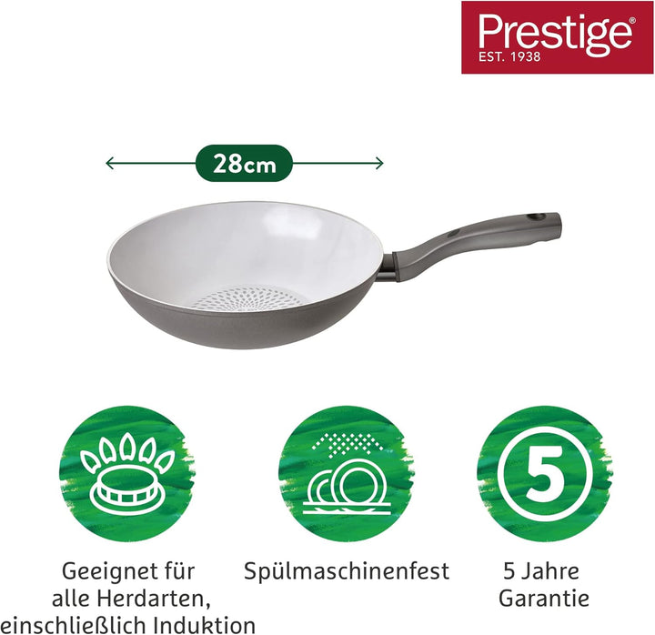 Prestige Earth Pan Wokpfanne Induktion - Keramikpfanne - Wok 28cm - Antihaftbeschichtung, Recycelt &