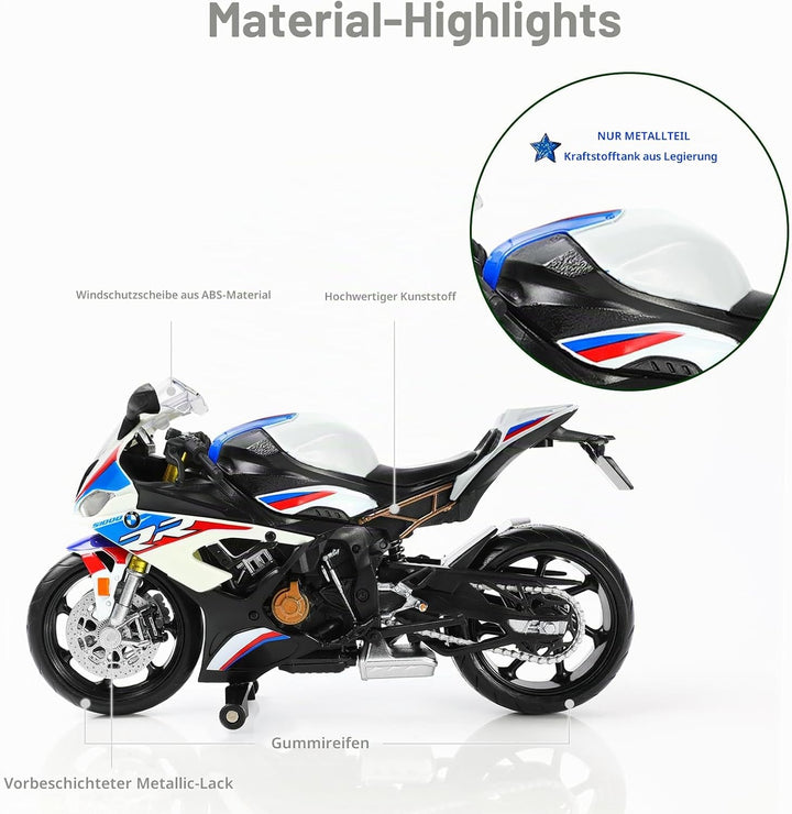 Risopen 1/12 S1000RR Motorrad Modell Spielzeug Mini Legierung Metall Diecast Motorrad Modell Weiss M