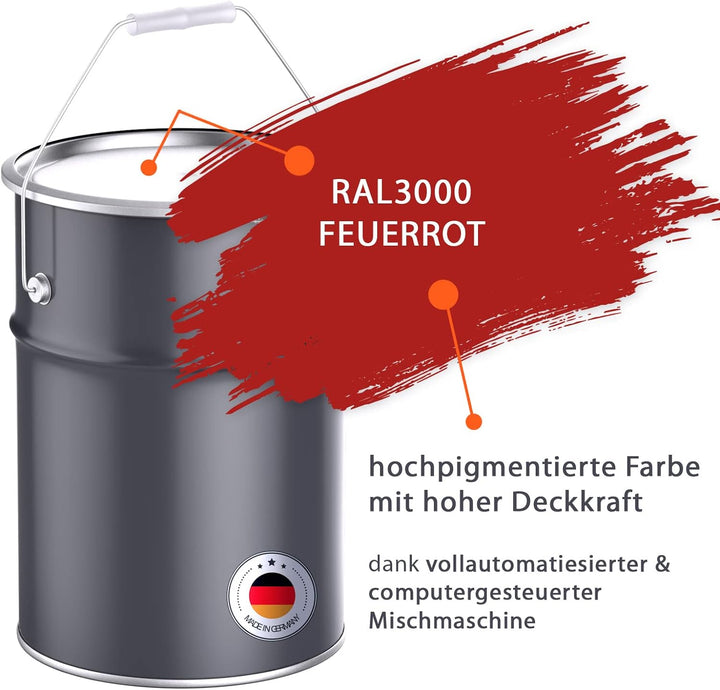 1K PU Bodenversiegelung RAL3000 Feuerrot 10kg für aussen I Bodenbeschichtung &amp; Versiegelung für Beto