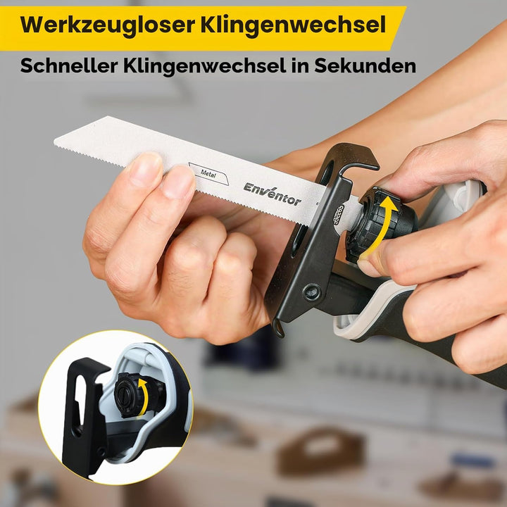Enventor Akku Säbelsäge 20V, Universalsäge mit 2x2,0mAh Akku, Strichlänge 22mm, Variabler Drehzahl v