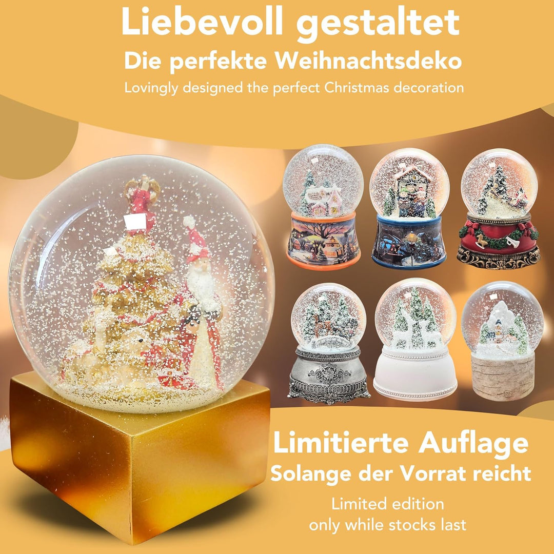 Schneekugel Weihnachten | Weihnachtsmann rot Gold | Sockel Gold eck | H:14 cm B: 12 cm | Santa Schüt