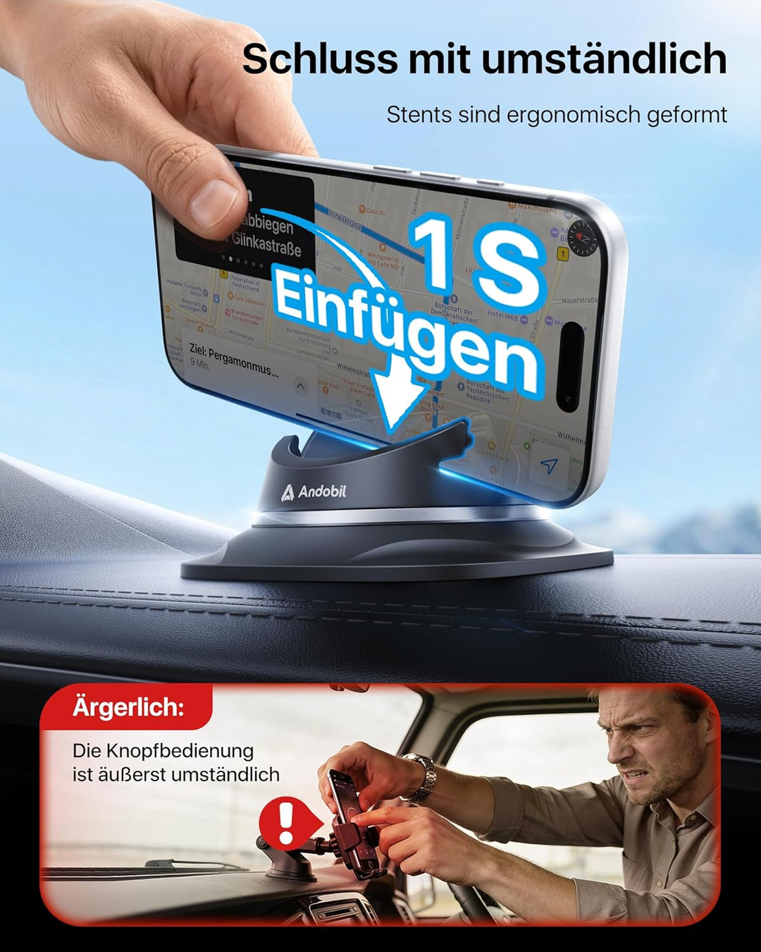 andobil Handyhalterung Auto Handyhalterung [ 2023 Einfach zu Benutzen ] Handy Halterung Auto Armatur