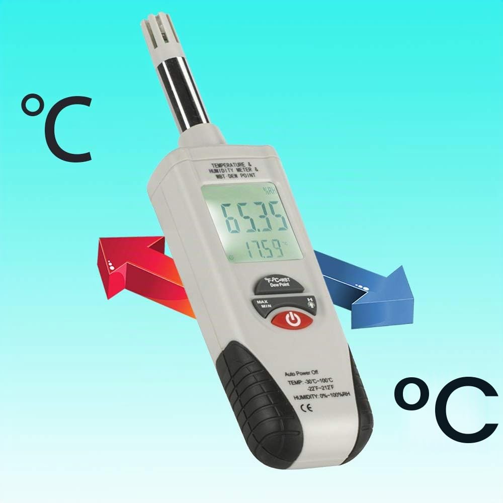 Mengshen LCD Digitales Psychrometer - Temperatur und Feuchtigkeitsmesser Relative Feuchtemessung Wet
