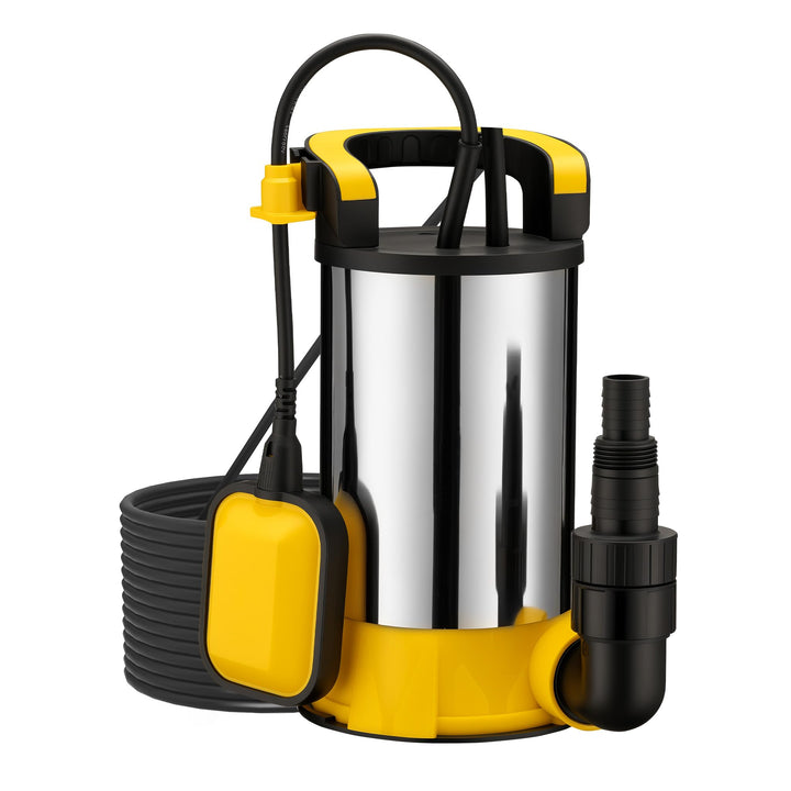 Wiltec Tauchpumpe mit Schwimmer Edelstahl 400 W, flachabsaugende Pumpe bis 1 mm, Tiefbrunnenpumpe bi
