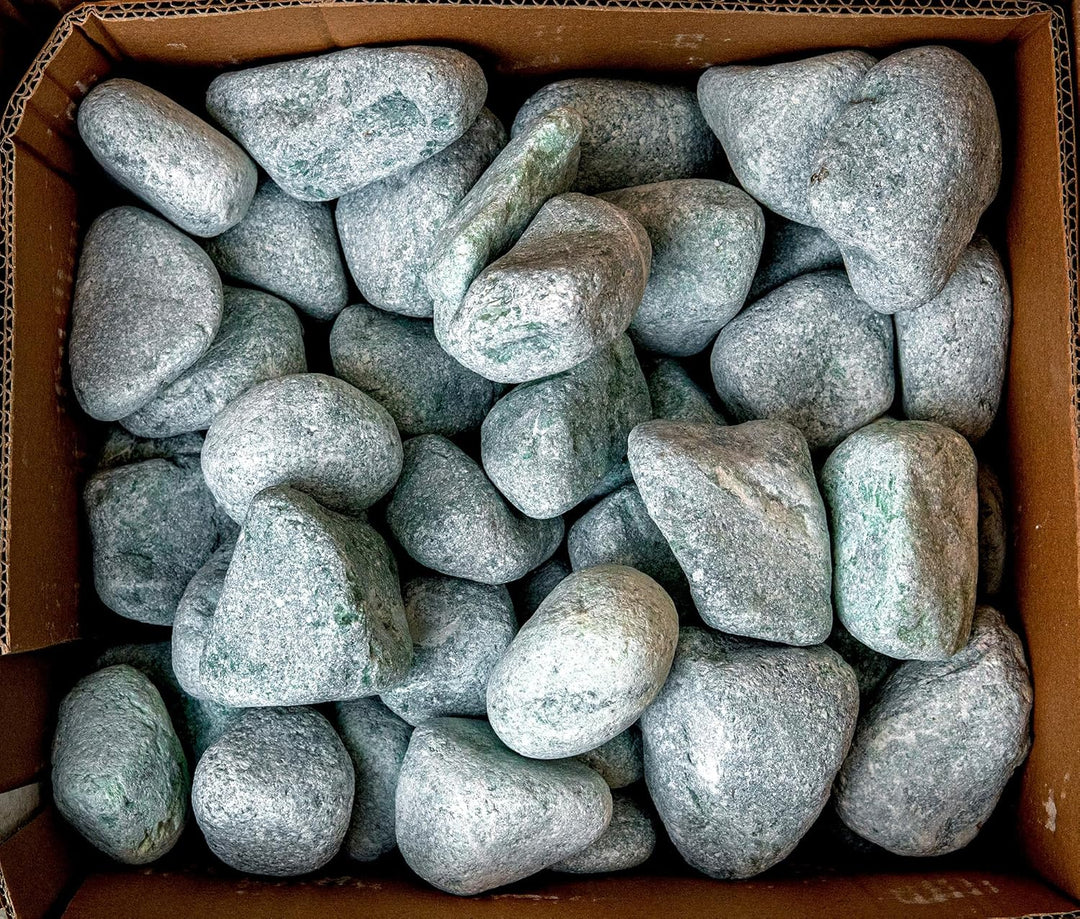 Sauflex Saunasteine Jadeit 15 kg – Abgerundet, 3–5 cm | Höchste Haltbarkeit, Langanhaltende Wärme |