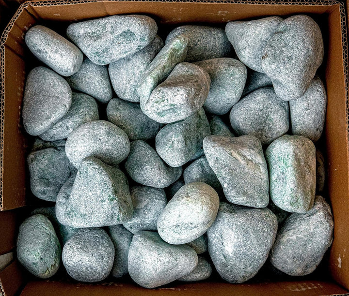 Sauflex Saunasteine Jadeit 15 kg – Abgerundet, 3–5 cm | Höchste Haltbarkeit, Langanhaltende Wärme |