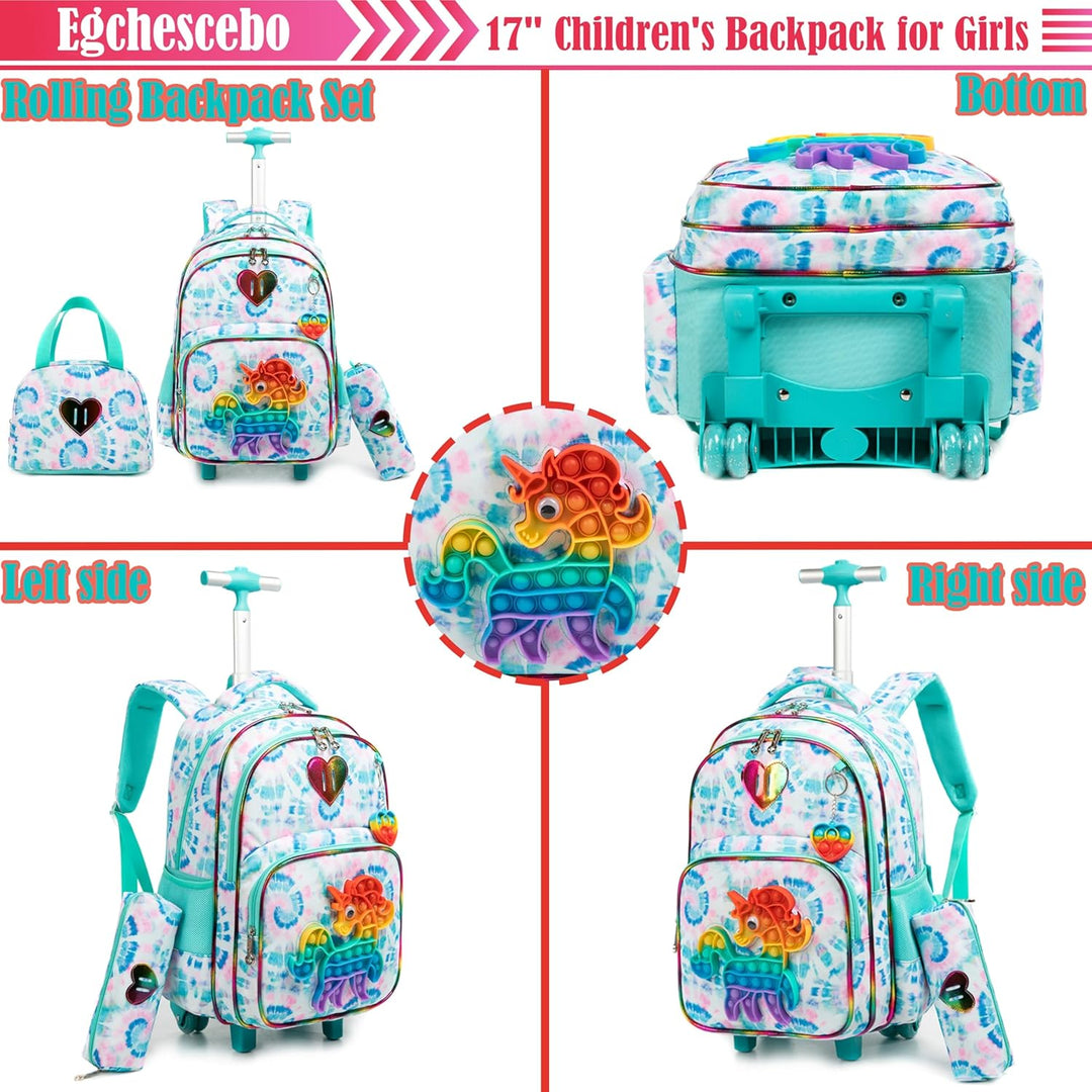 Egchescebo Schule Kinder Rolling Backpack für Mädchen mit Rädern Trolley Wheeled Backpack, 041123-bo