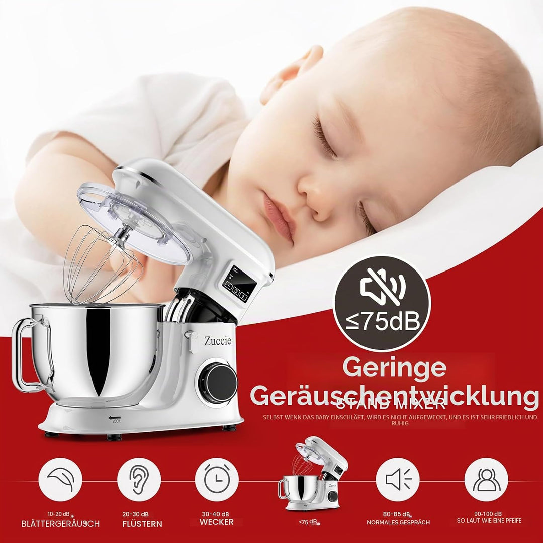 Zuccie küchenmaschine 1500W 8L Knetmaschine 6 Geschwindigkeit Fermentationsfunktion+LCD knetmaschine