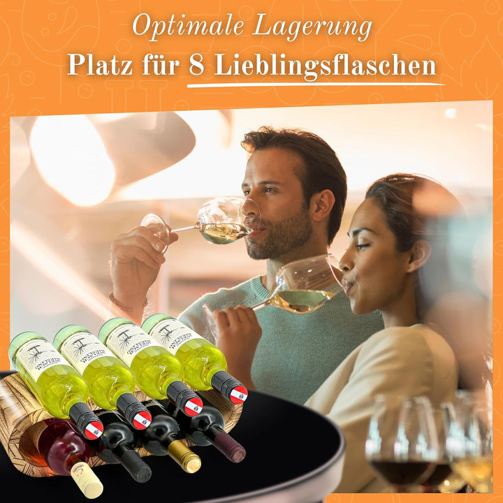 Rustikales Weinregal Holz geflämmt - Flaschenregal Holz für 8 Flaschen, 2 Etagen - Zeitloses Design,