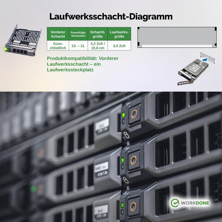 WORKDONE 12er-Pack - 3,5" Festplatten-Caddy - Kompatibel für Dell PowerEdge Server 11.-13. Gen. - mi