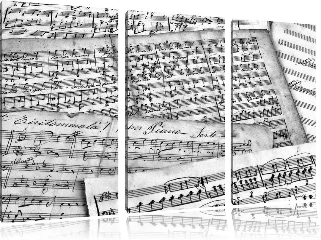 Pixxprint Stilvolle alte Notenblätter als Leinwandbild/Grösse: 3 Teilig (120x80 cm) cm/Wandbild/Kuns