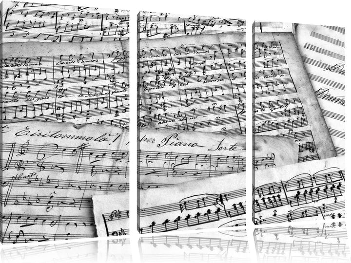 Pixxprint Stilvolle alte Notenblätter als Leinwandbild/Grösse: 3 Teilig (120x80 cm) cm/Wandbild/Kuns