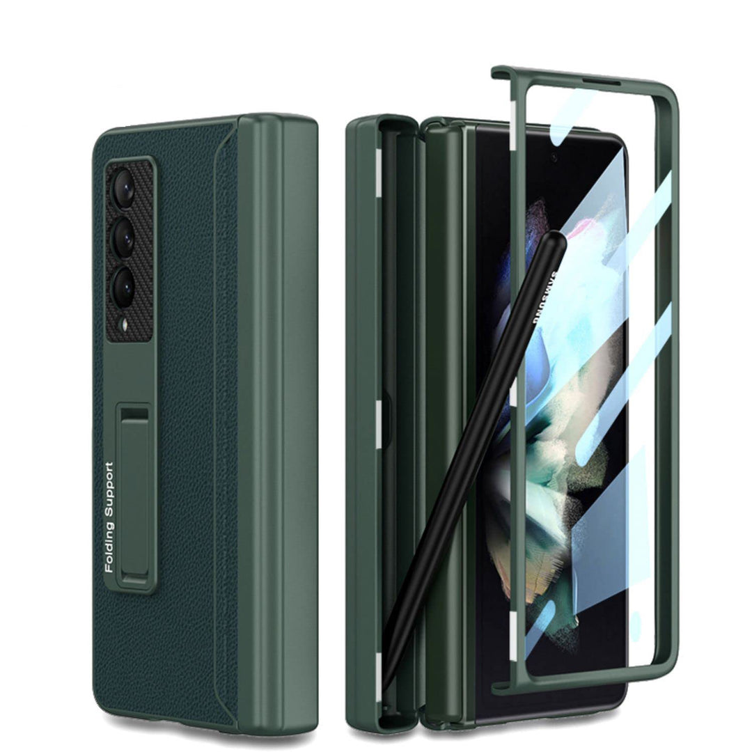 COQUE Hülle Galaxy Z Fold 3 Lederhülle, Shell-Membran Integriertes Scharnier-Handyhülle mit versteck