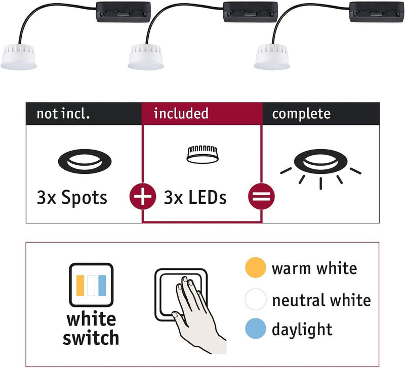 Paulmann 92478 LED Einbauleuchte Choose Modul Coin 3er Set White Switch rund 3x6,5W Leuchtmittel Sat