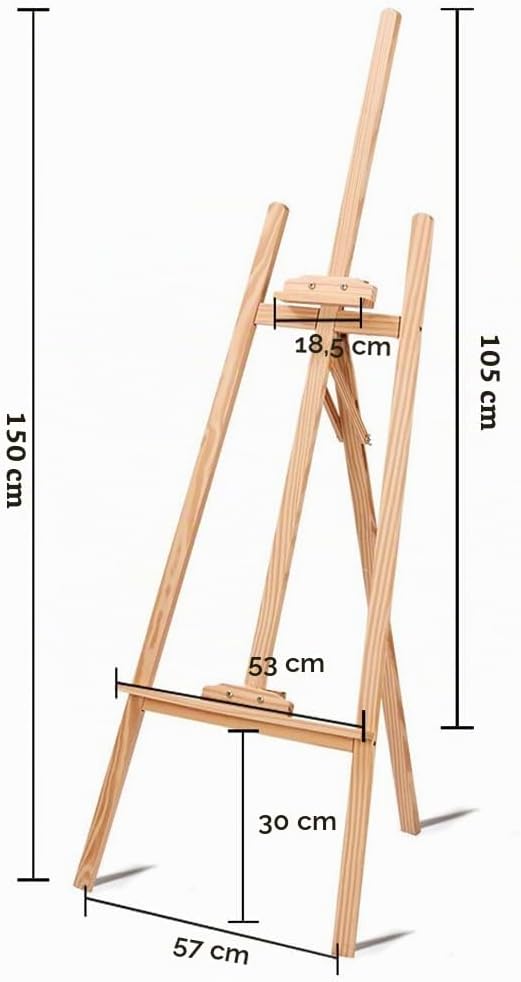 2PCS Staffelei Holz Gross,150 Cm Massivholz-Malstaffelei,Höhenverstellbare Staffelei,Geeignet Für Ki