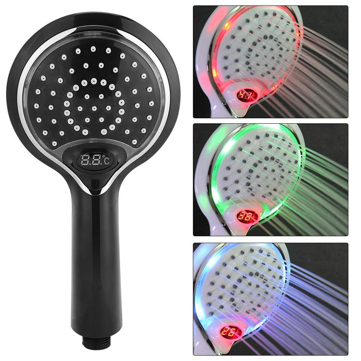 Nikou LED-Duschkopf-Handheld 3 Farben ändern wassergespeist, LED-Duschkopf mit Temperatursensor, Dig