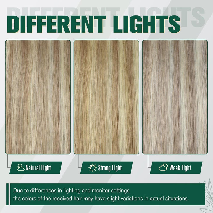 RUNATURE Blond Extensions Tressen Echthaar Aschblond mit Platinblond Echthaar Tressen Zum Einnähen R