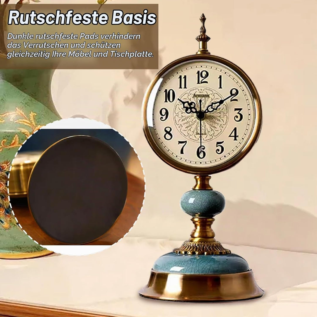 Vintage Tischuhr Gold, Klassische Retro Kaminuhr Batteriebetrieben, Tischuhr Retro Vintage für Kamin