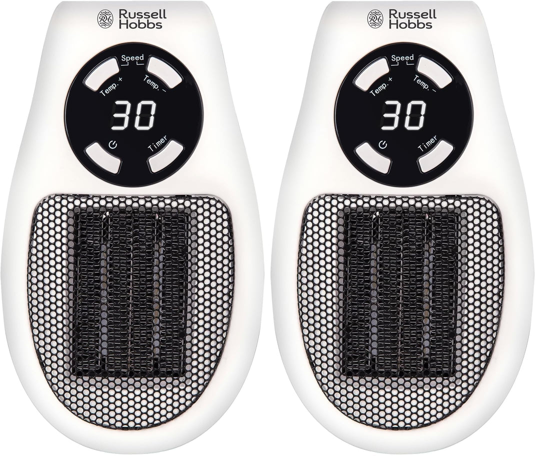 Russell Hobbs RHPH2001 Heater with Ceramic Plug-in Heater, 500 W, Adjustable Thermostat, 12-Hour Tim