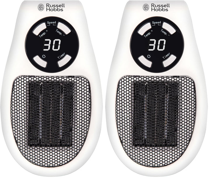 Russell Hobbs RHPH2001 Heater with Ceramic Plug-in Heater, 500 W, Adjustable Thermostat, 12-Hour Tim