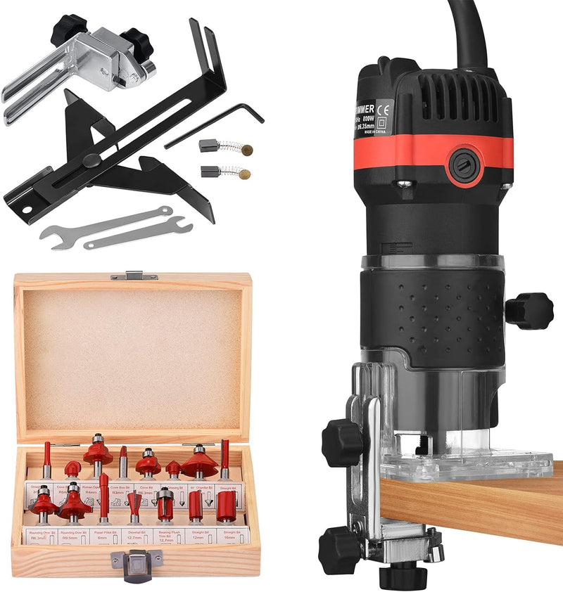 Yontwe Kompaktes Holz Router Werkzeug Tragbarer Handrouter Holzbearbeitung mit 15 Stück Router Bits